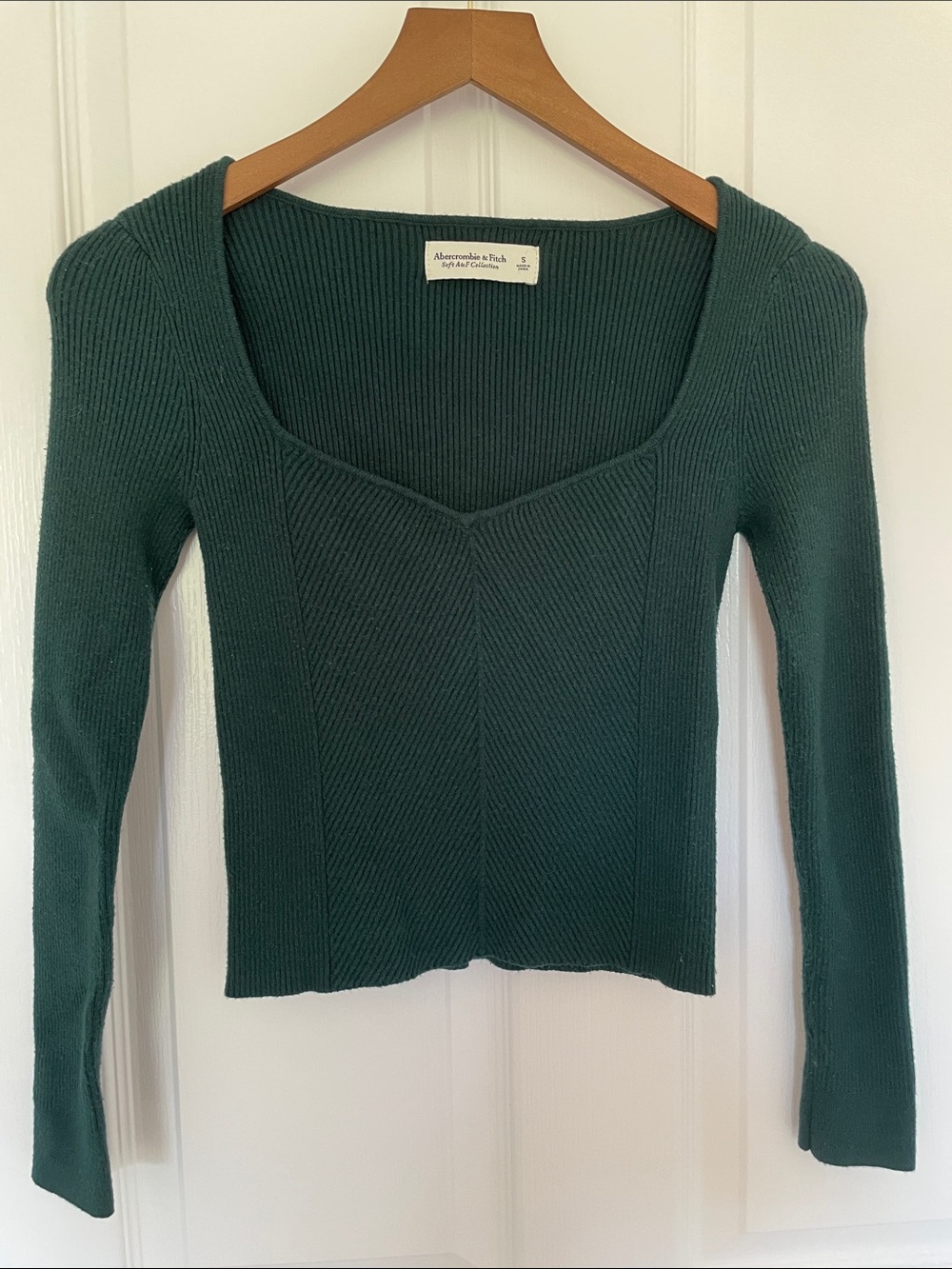Abercrombie & Fitch Deep Green Ribbed Scoop-Neck Long Sleeve Top